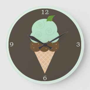 Mint Chocolate Ice Cream Cone Large Clock