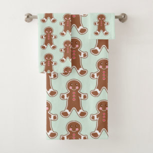 Mint Christmas Gingerbread Bath Towels Set Gift