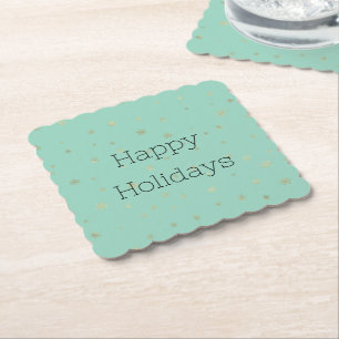 Mint Christmas Gold Snowflakes Paper Coaster