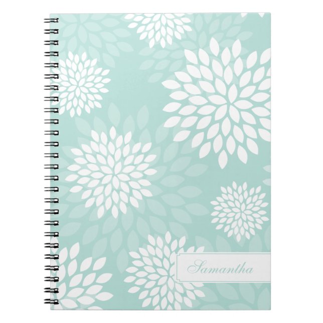 Mint Chrysanthemums Floral Pattern Spiral Notebook (Front)