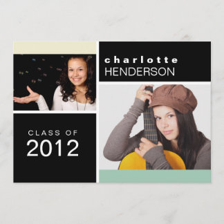 Mint colour block photo graduation announcement