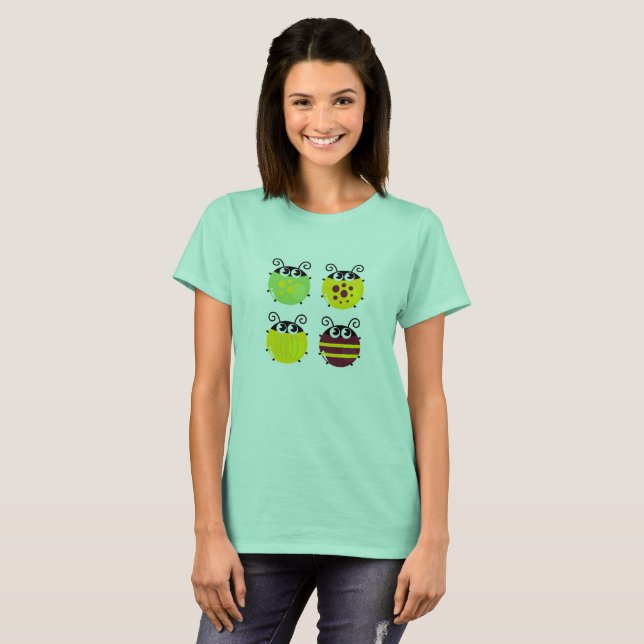 Mint colour lady designers tshirt with Bugs (Front Full)