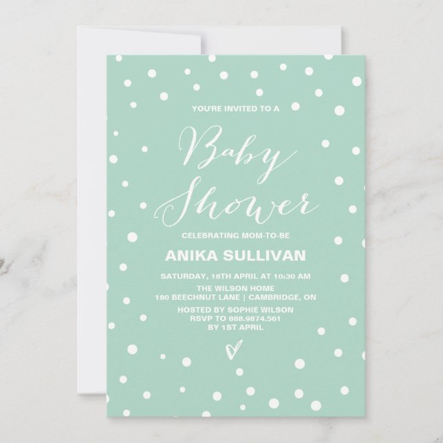 Mint Confetti Dots Pattern Baby Shower Invitation (Front)