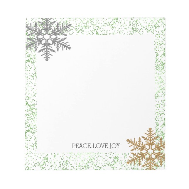 Mint Confetti Dots Snowflakes Notepad (Front)