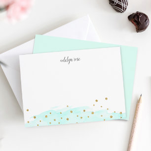Mint Confetti Pop Personalised Stationery Flat Card