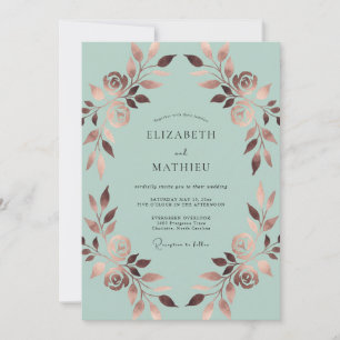 Mint Copper Leafy Wedding Invitation