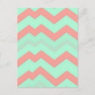 Mint Coral Chevron Pattern Postcard