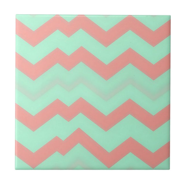Mint Coral Chevron Pattern Tile (Front)