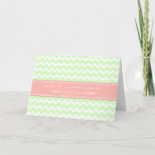 Mint Coral Chevrons Engagement Announcement Card