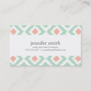 Mint Coral Diamonds Ikat Pattern Calling Card