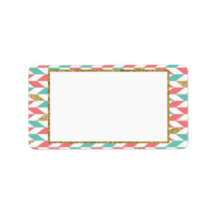 Mint Coral Gold Chevron Scatter Address Labels
