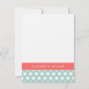 Mint & Coral Ribbon Polka Dots Monogram Note Card