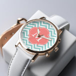 Mint & Coral Zigzags Pattern Monogram Watch<br><div class="desc">Stylish and chic design features a colourful and trendy zigzag pattern and can be personalised with your monogram,  initial,  name,  or any text of your choice for a perfect custom gift!</div>