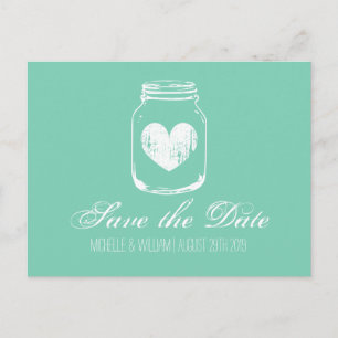 Mint country chic mason jar save the date cards