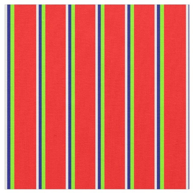 Mint Cream, Blue, Green & Red Coloured Pattern Fabric (Close Up)