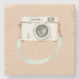 Mint Cream Camera Stone Coaster