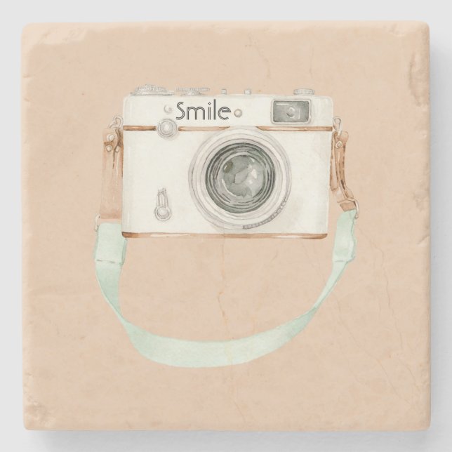 Mint Cream Camera Stone Coaster (Front)