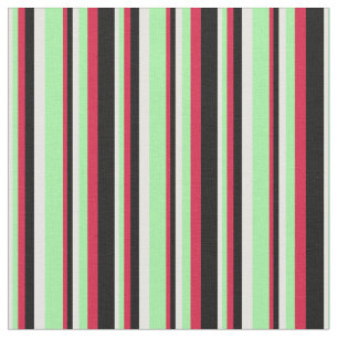 Mint Cream, Green, Crimson & Black Coloured Lines Fabric