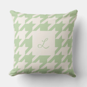 Mint Cream Houndstooth Monogrammed Throw Pillow