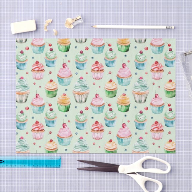Mint Cream Pink Cupcakes Birthday Tissue Paper (Craft)