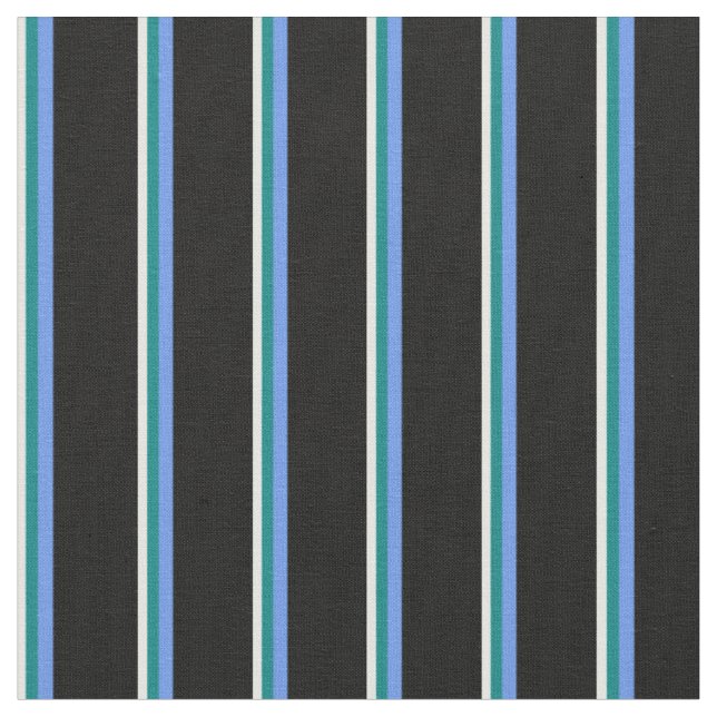 Mint Cream, Teal, Cornflower Blue, and Black Fabric (Close Up)