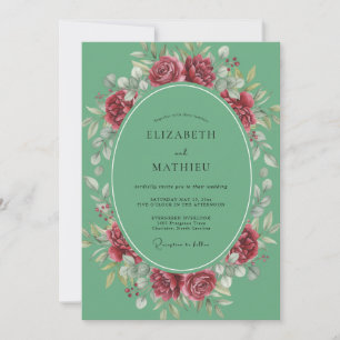 Mint Crimson Peony Wedding Invitation