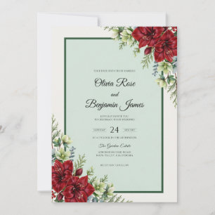 Mint Crimson Poppy Wedding Invitation