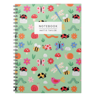 Mint Cute Bugs Pattern Notebook