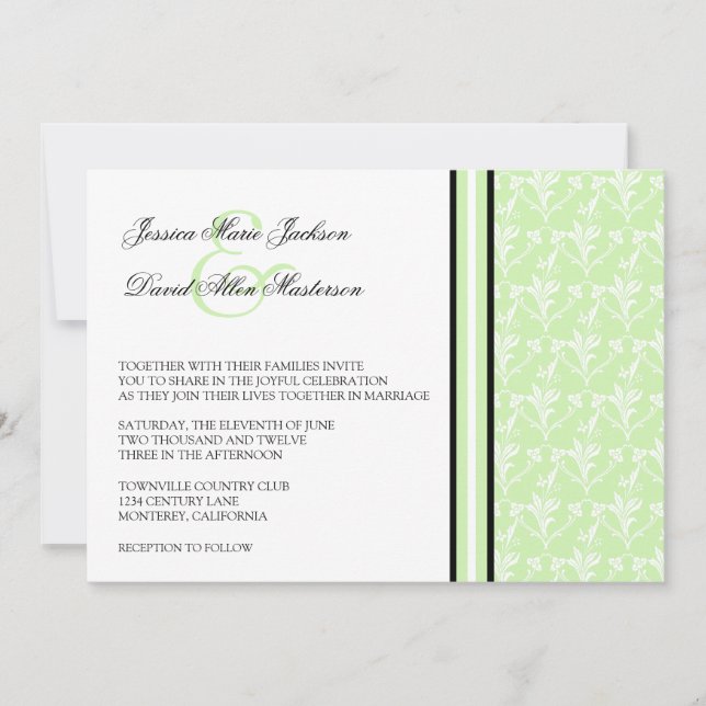 Mint Damask Formal 5x7 Wedding Invitation (Front)