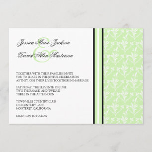 Mint Damask Formal 5x7 Wedding Invitation
