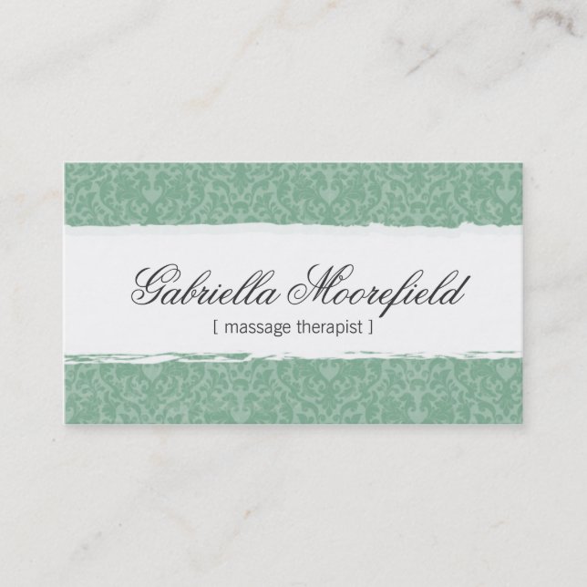 Mint Damask Massage Therapy Business Card (Front)