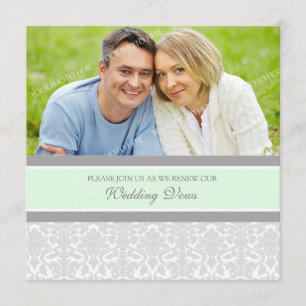 Mint Damask Photo Wedding Vow Renewal Invitations