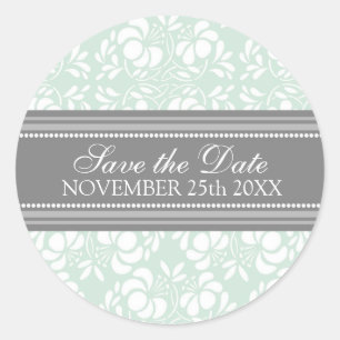 Mint Damask Save the Date Envelope Seal