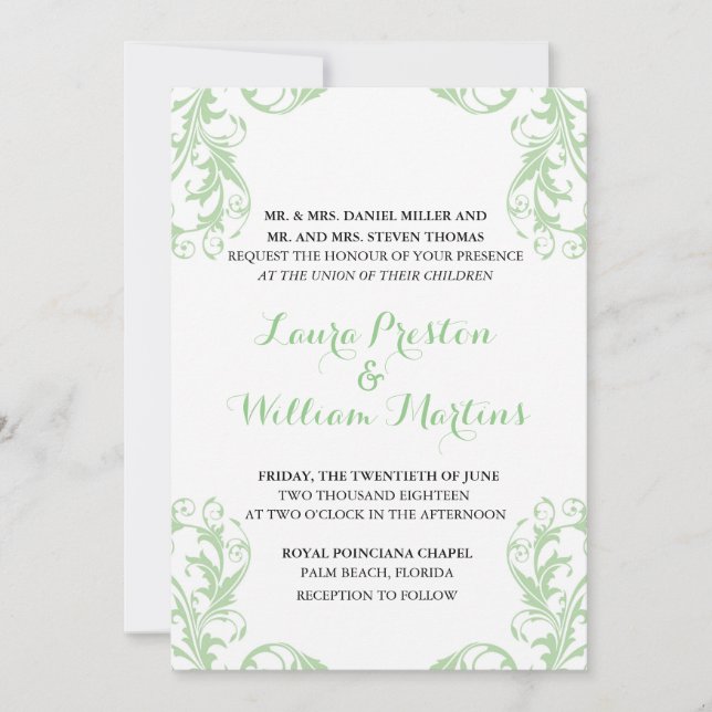 Mint Damask Wedding Invitation (Front)