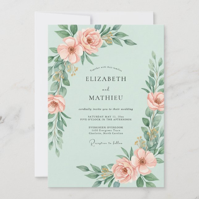 Mint Delicate Spring Wedding Invitation (Front)
