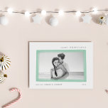 Mint | Dreamy Wish Season's Greetings Photo Holiday Card<br><div class="desc">Understated and elegant, our chic holiday card frames your favorite photo with watercolor brush swashes in sheer mint green, with "Season's Greetings" at the top in delicate block and italic lettering. Personalize with your family name(s) and the year at the bottom. A back pattern of tiny pine trees in white...</div>