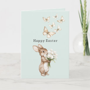 Mint Easter Bunny Calla Lilies Butterflies Card
