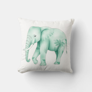 Mint Elephant with Jungle Leaves Cushion