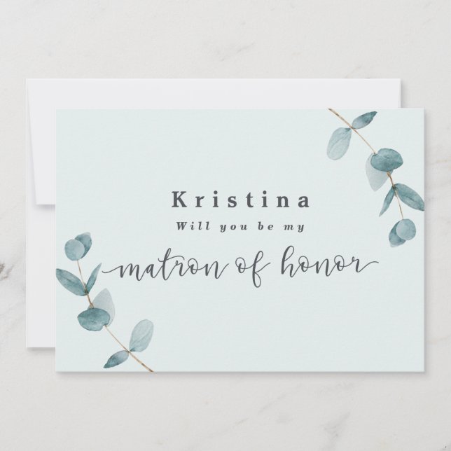 Mint Eucalyptus Matron of Honour Proposal Card (Front)
