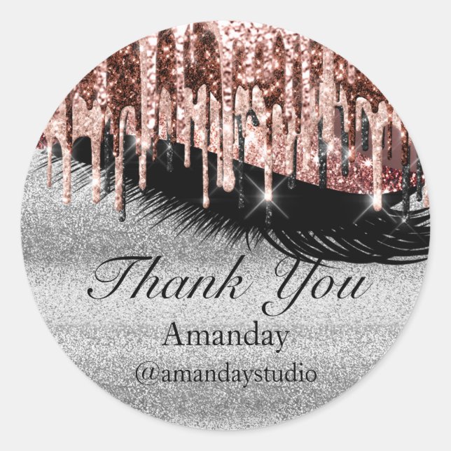 Mint Eyelashes Extension Makeup Rose Drips Grey Classic Round Sticker (Front)