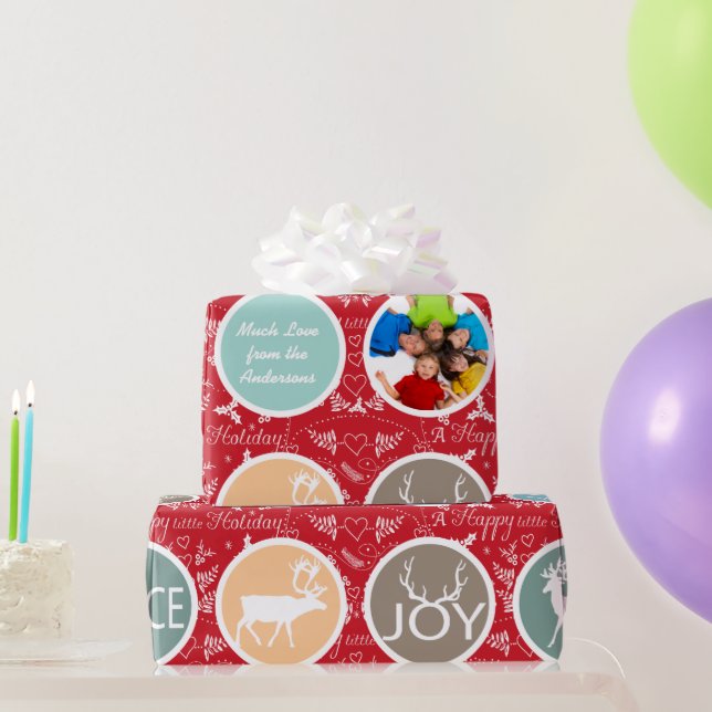 Mint Family Photo Reindeer Christmas Merry Bright Wrapping Paper (Party Gifts)