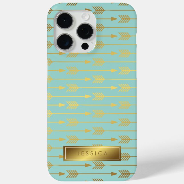 Mint Faux Gold Foil Arrows Pattern Case-Mate iPhone Case (Back)