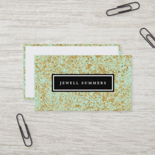 Mint & Faux Gold Glitter Dust Business Card
