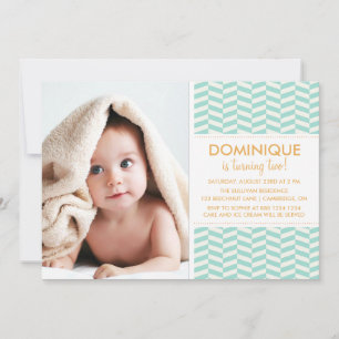 Mint Fishbone Pattern Photo Birthday Invitation