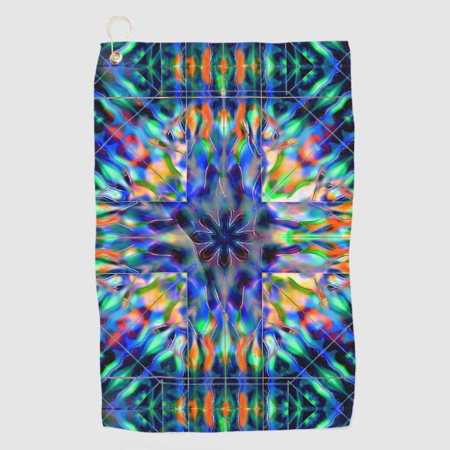 Mint flaming ball under acrylic piece out of focus golf towel (Front)