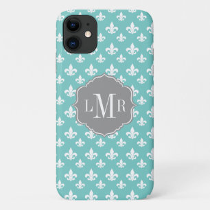 Mint Fleur De Lis Pattern Monogram Case-Mate iPhone Case