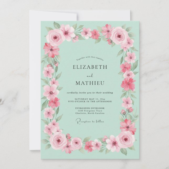Mint Floral Bloom Wedding Invitation (Front)