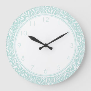 Mint Floral Damask Pattern Large Clock