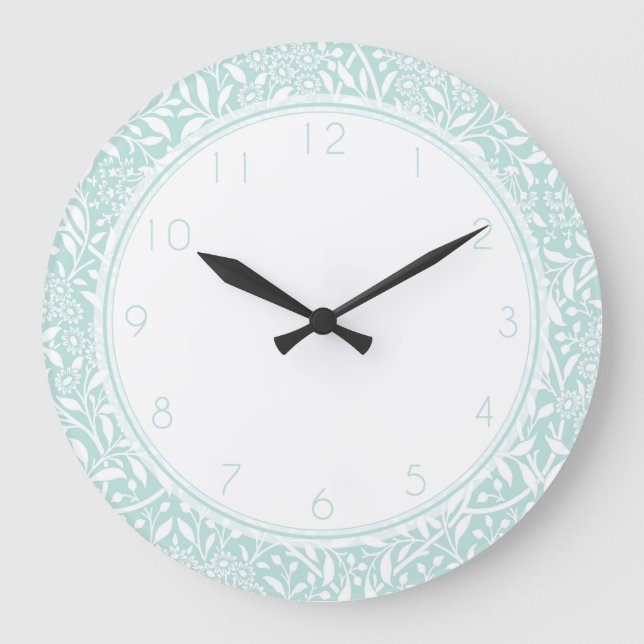 Mint Floral Damask Pattern Large Clock (Front)