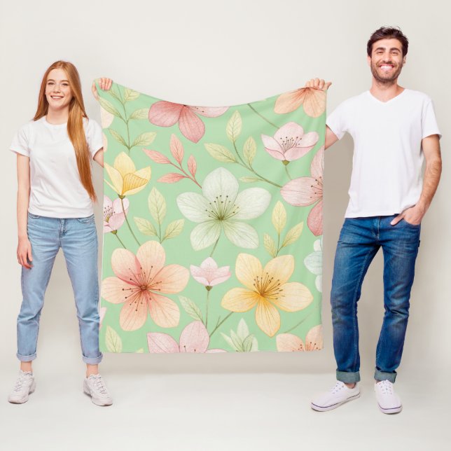 Mint Floral Fleece Blanket (In Situ)